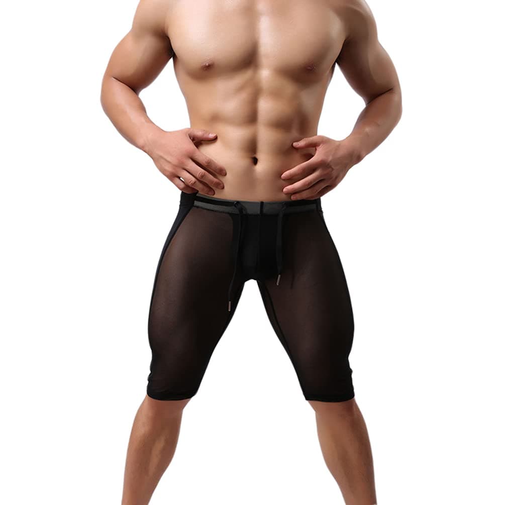 JunhouseMen's Compression Tights Shorts Drawstring Half-length Running Leggings Cool Dry Base Layer Leggings Strentchy Traning Trousers Gym Tights Sport Pants