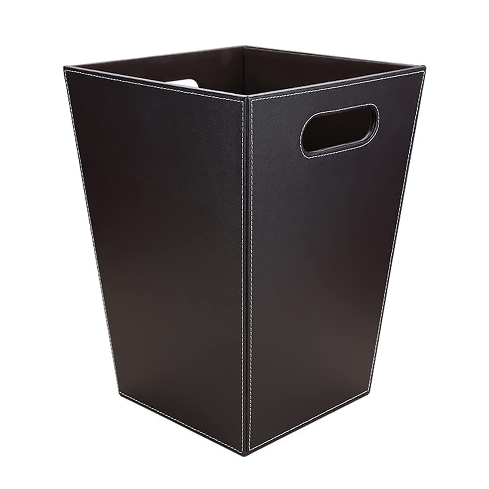 KINGFOM Classic Leather Trash Cans Waste Paper Basket, Storage Bin for Bathroom, Kitchen, Office and High Class Hotel