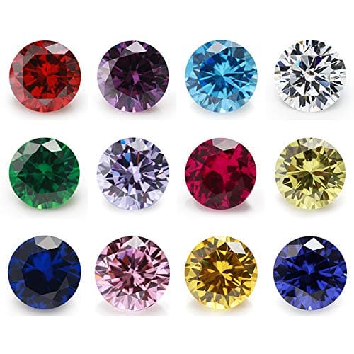 12pcs Birthday Stone 1pcs Per Color Round Loose Cubic Zirconia Stones Synthetic Ruby Synthetic Spinel