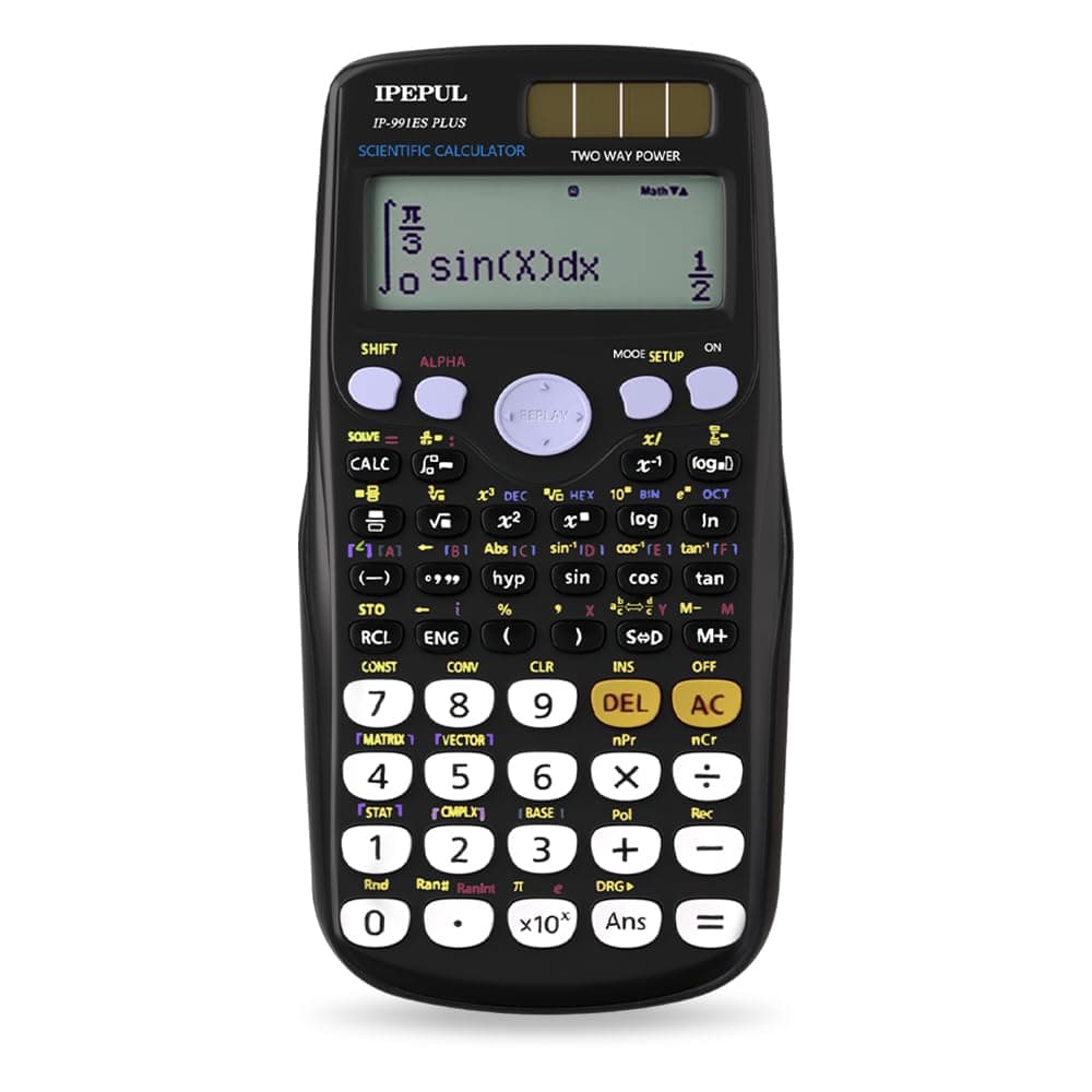 Scientific Calculators, IPepul Math Calculator with 417 Function, Solar Battery Power and 4-Lines Display, School Supplies for Middle High College Students Teachers (Black 991ES)