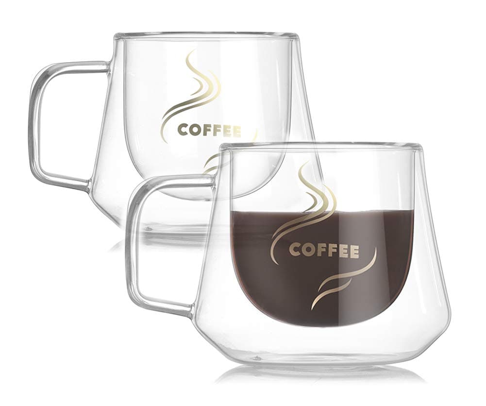 Nord Insulated Coffee Mugs 7 oz Set of 2, Double Walled Coffee Cups with Handle, Clear Glass Tumbler Cups for Latte Tea Cappuccino Espresso
