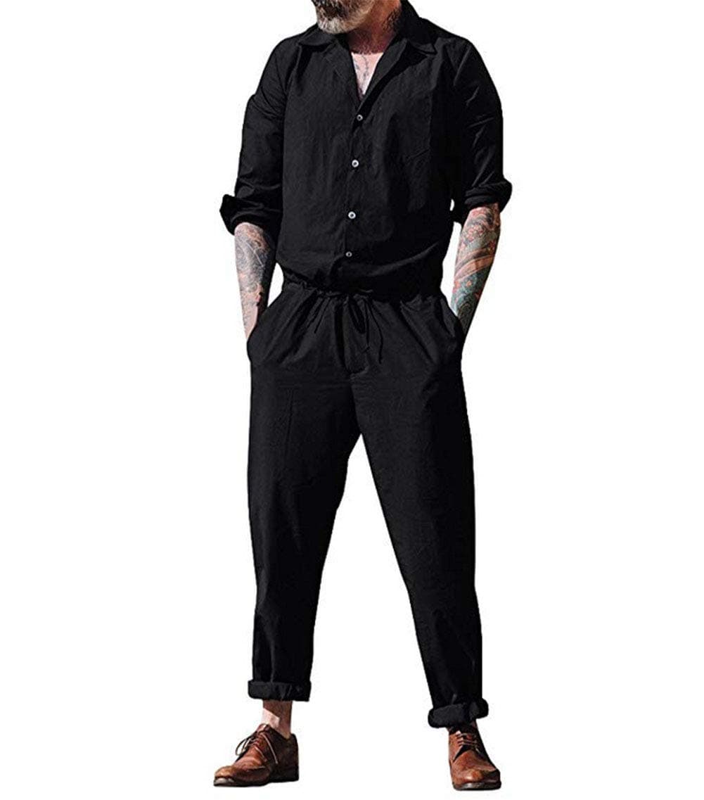 NansicheMen's Short One Piece Jumpsuits Short Long Sleeve Casual One Piece