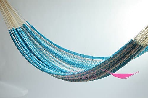 Cotton Thick Cord Mayan Hammock XXL Natural and Light Blue