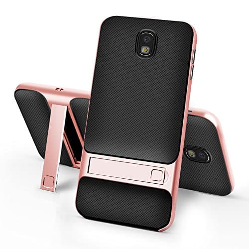 Samsung Galaxy J7 2018 Case,Galaxy J7 Aero/J7 Star/J7 Top/J7 Aura/J7 Crown/J7 Refine Case,Soft TPU Back Cover + Hard PC Bumper Dual Layer 2 in 1 with Kickstand for Samsung Galaxy J7 2018 -Rose Gold