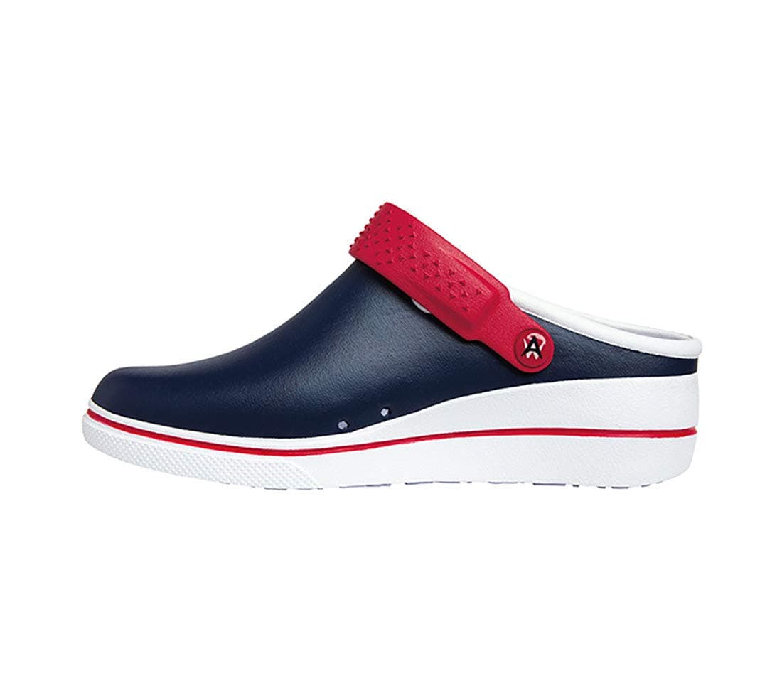 Peak Women's Healthcare Professional IMEVA Medical Clog, 5, Navy with Red and White Sole