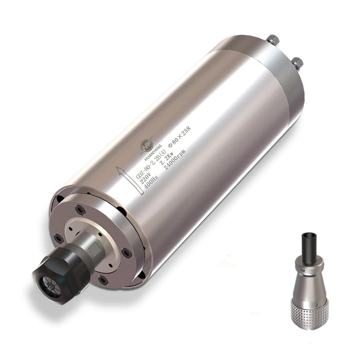 Water Cooled CNC Spindle Motor 220V 2.2KW 24000RPM 400hz Φ80mm ER20 for Engraving Machine