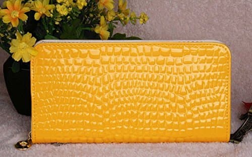 Woman Wallets Stone Pattern Hard Organ Page Long Paragraph Large Capacity Woman Purses (Yellow)