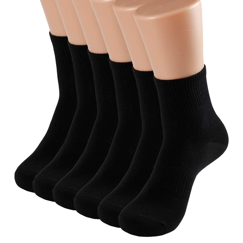MnixyMen and Women Crew Socks 3-Pairs Combed Cotton Athletic Sports Casual Classic Black Socks UK Shoe Size(Girl:4-7,Boy:6-9）