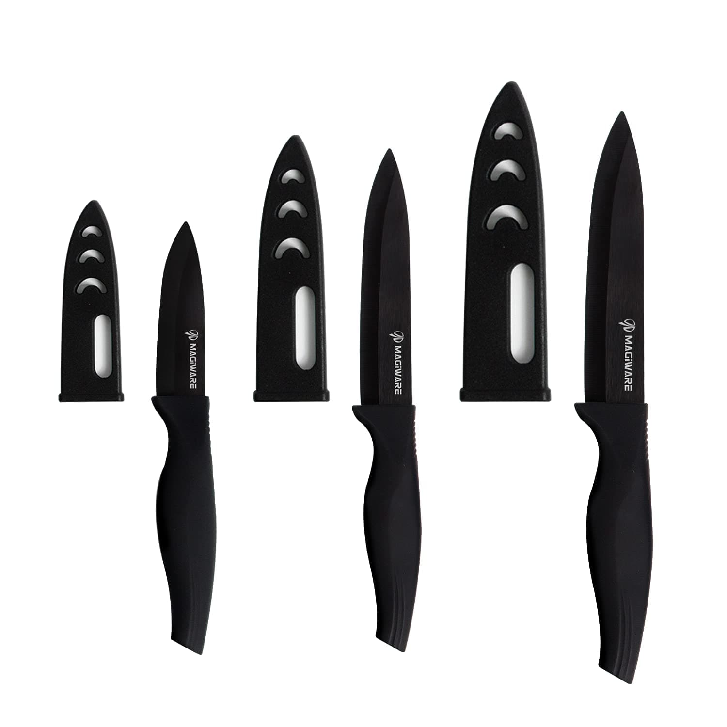 6-Piece Paring Knife Set with Sheaths-Ceramic Blade Sharp Rust Proof Stain Resistant (include 5inch Utility Knife, 4inch Fruit Knife,3inch Paring Knifes)-Black (win0529)