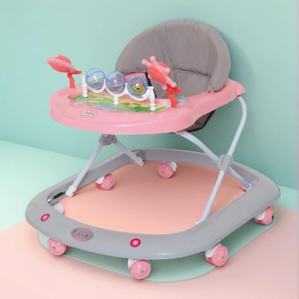 Funride Baby Walker 9 Months+ Herby Foldable Activity Walker with Adjustable Height for Boys and Girls Pink