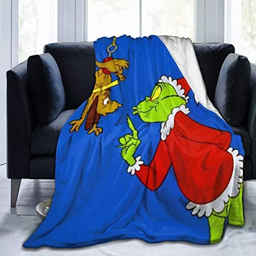 NiceTopp Super Soft Colorful Blanket Winter Warm Washable Throw How The Grinch Stole Christmas Decorative Flannel Plush Bed Cover Lightweight Blanket for Bed Sofa Couch Home