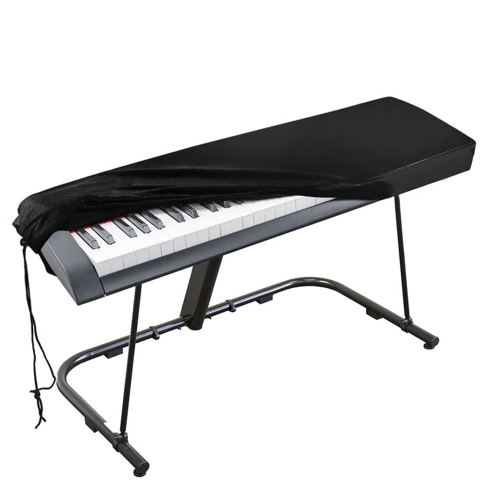 Piano Keyboard Cover, Stretchable Velvet Dust Cover with Adjustable Elastic Cord and Locking Clasp for 61 Keys Electronic Keyboard, Digital Piano, Yamaha, Casio, Roland, Consoles and more(Black)