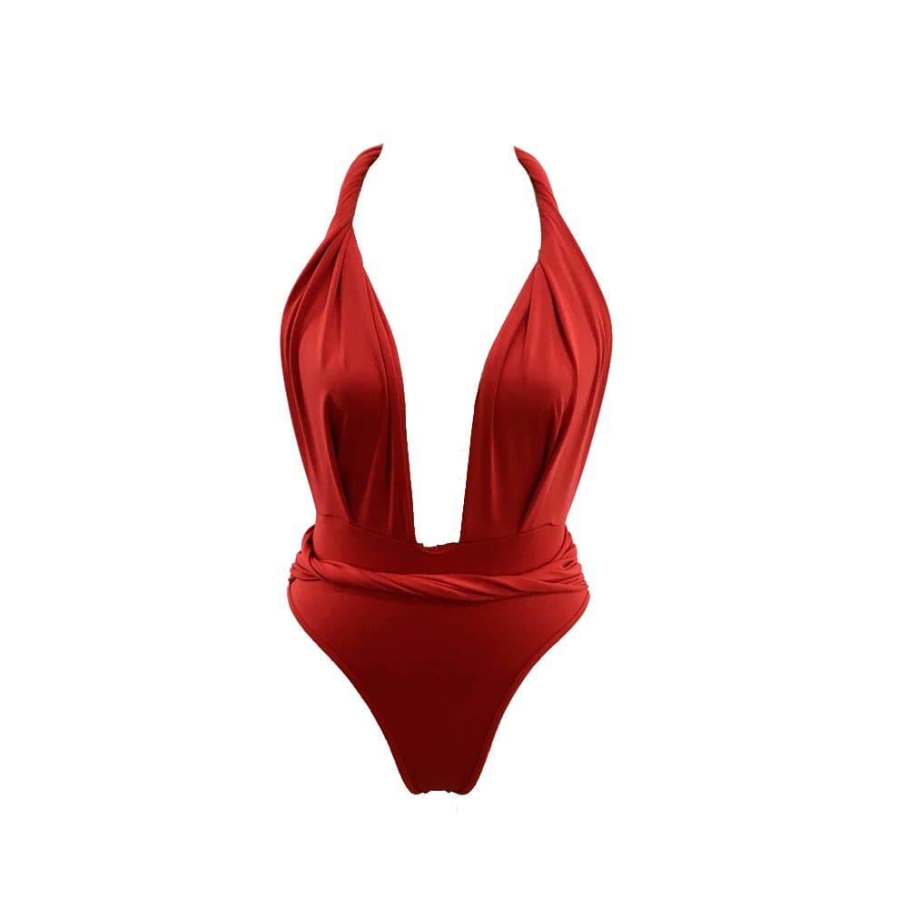 Jicheng Women's Deep V Neck Snakeskin Print High-Waist One Piece Monokini Swimsuit