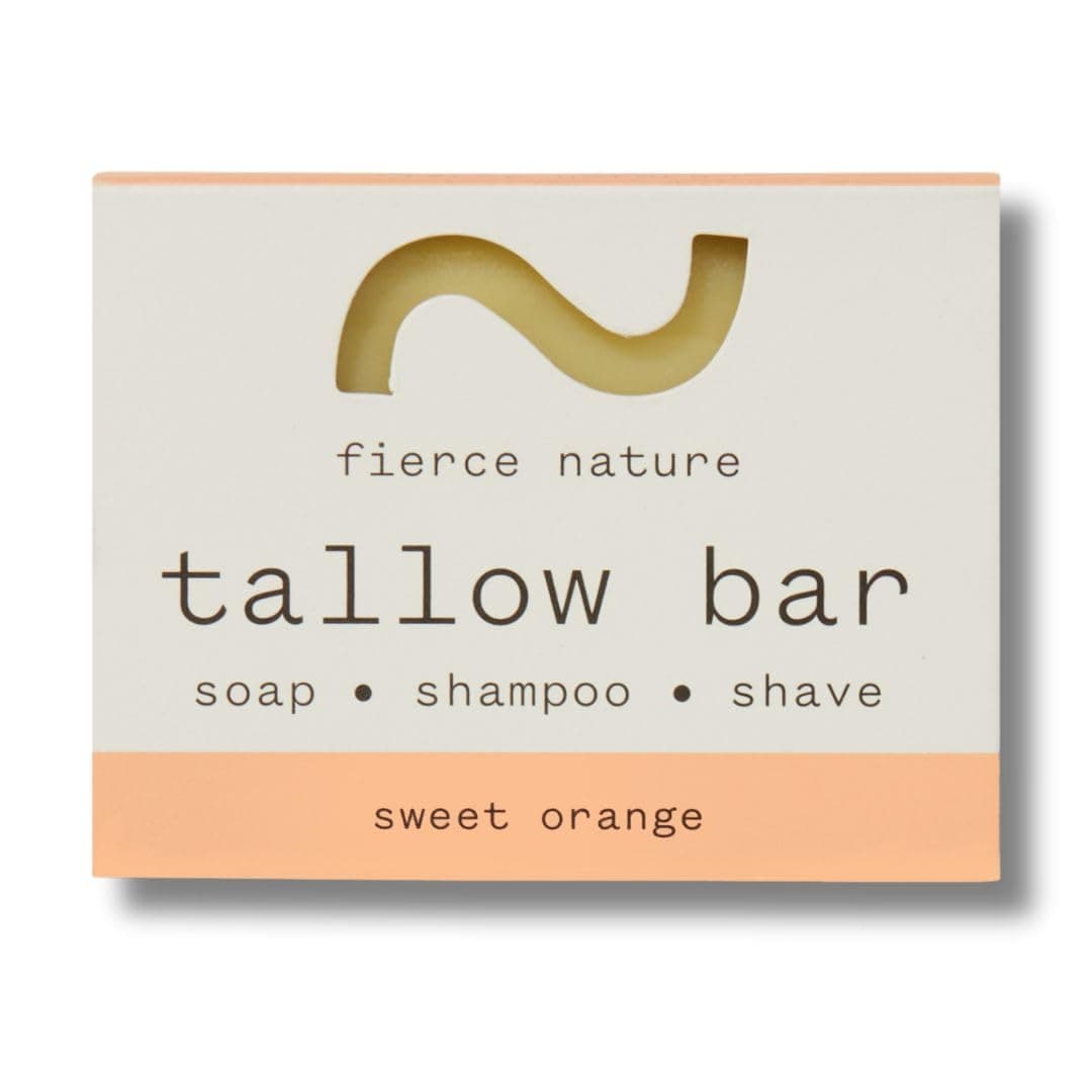 Fierce Nature Multi-Use Pure Tallow Bar | Organic & Natural Moisturising Bar for Face, Body, Hands & Hair | Non-Toxic Skincare Essential - Sweet Orange 80g