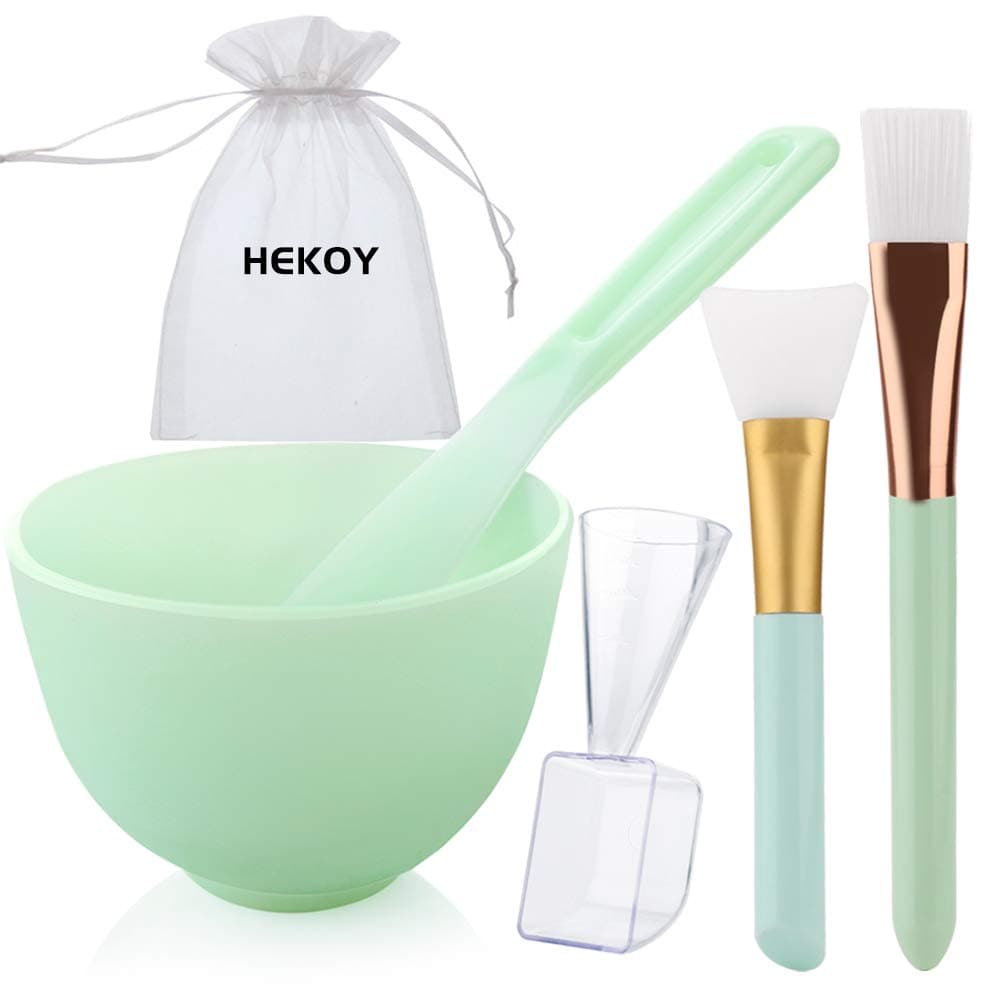 [NO Plastics] HEOKY DIY Silicone Mask Mixing Bowl Set Face Mask Brush Mask Bowl Mud Clay Mask Applicator Brush Spatula Liquid Powder Measuring Cup 5 in 1
