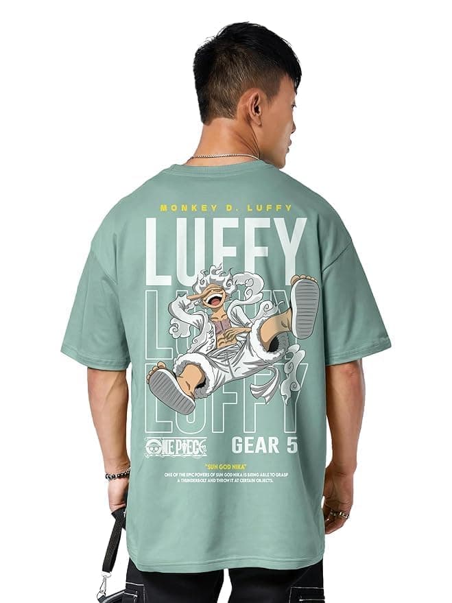 DarkbuckAnime Luffy Gear 5 Graphic Oversized T Shirt for Men and Women Drop Shoulder Loose Baggy Fit Unisex Pure Cotton T-Shirt