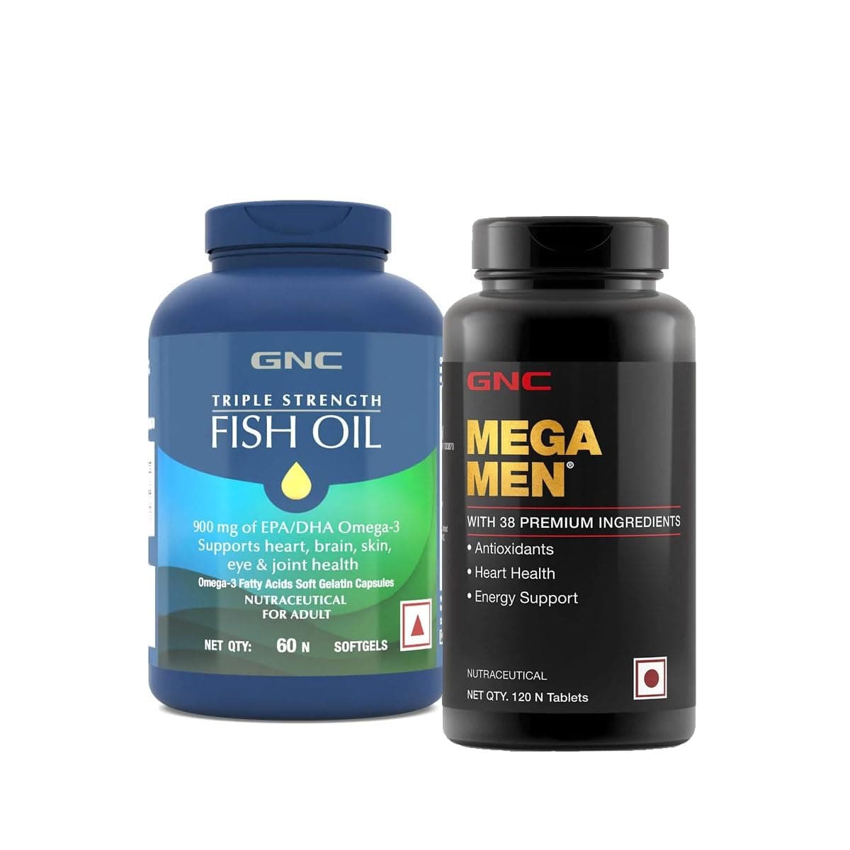 GNC Triple Strength Fish Oil (60 Softgels) & GNC Mega Men Multivitamin for Men (120 Tablets) Combo
