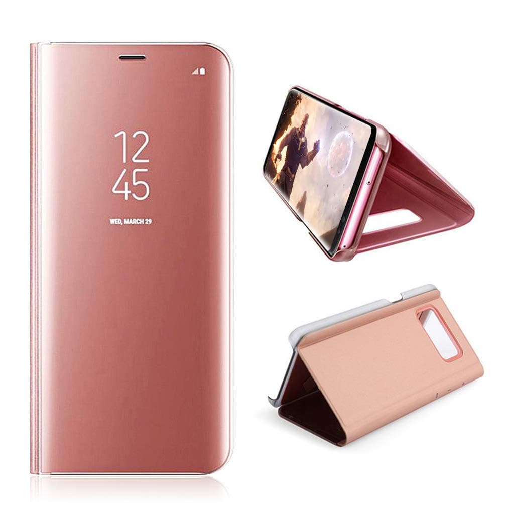 Samsung S9 Case,Aursen Mirror View Flip Cover PU Leather Magnetic Protective Cover with Kickstand Phone Case for Samsung Galaxy S9-Rose Gold