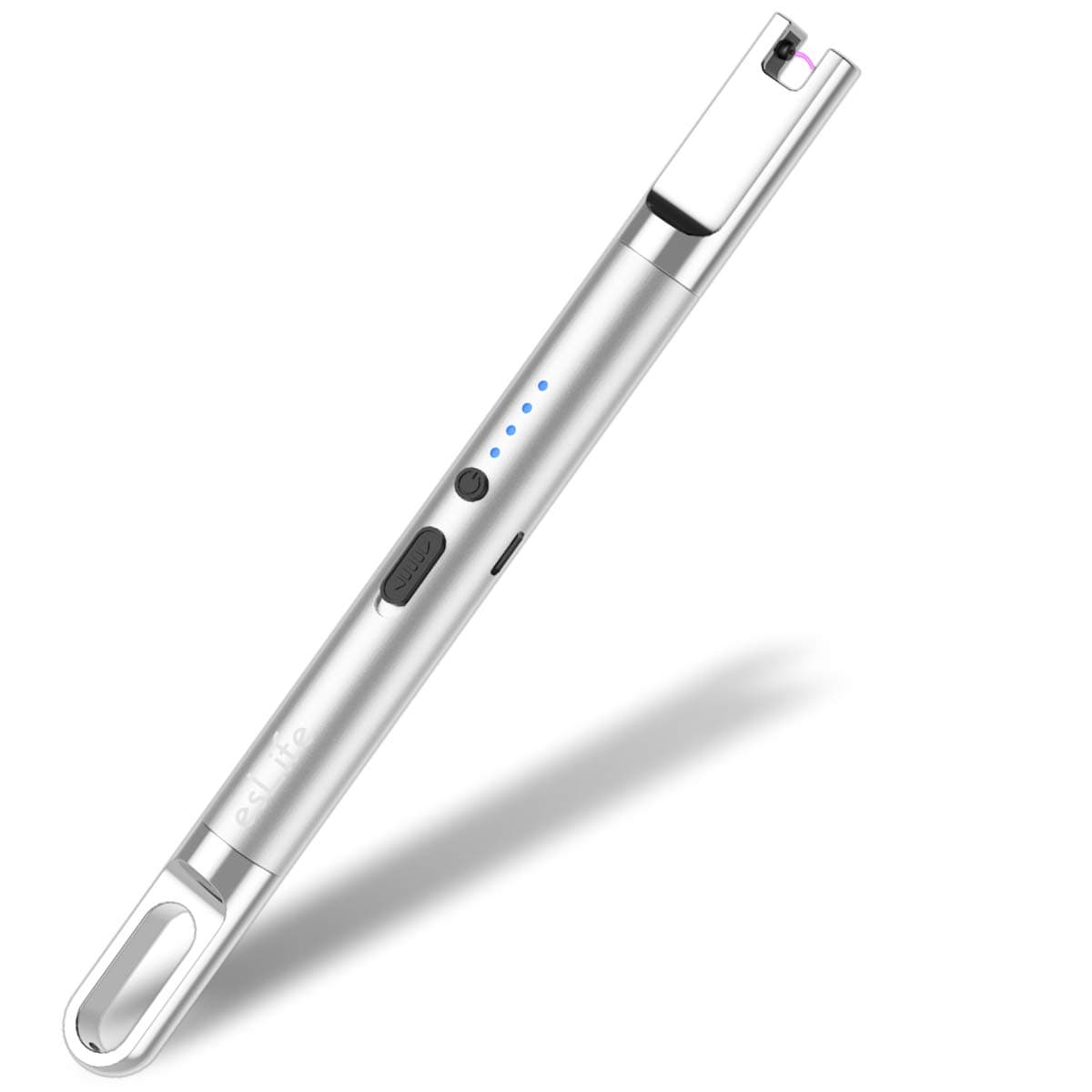 Candle Lighter, esLife Rechargeable Electric Lighter with Safety Switch, Flameless Portable Windproof Plasma Lighter for Candle Kitchen BBQ (Silver)