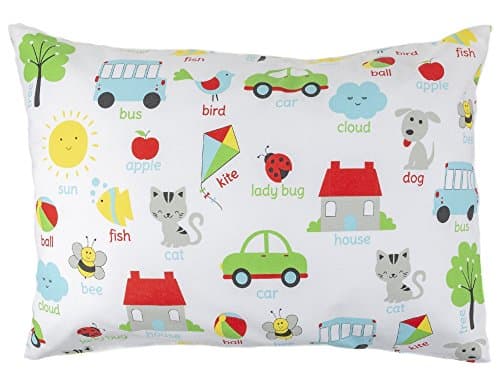 Toddler Kids Pillowcase for Boys and Girls - Words - 13x18 14x19 shrinks to fit - 100% Cotton - Envelope Style Closure - Machine Washable Soft Durable
