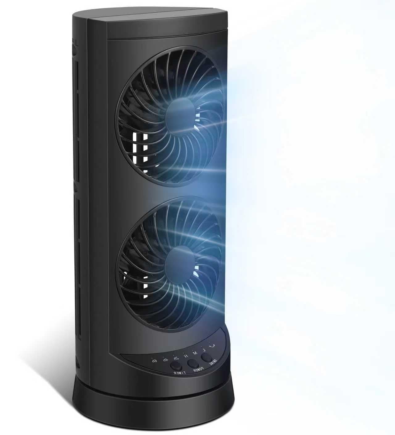 Personal Tower Fan for Bedroom, Portable Desk Table Fan,3 Speeds Cooling Standing Fan with 12H Timer, 60° & 110° Oscillating Floor Tower Fans That Blows Cold Air for Bedroom Office,Dark Black