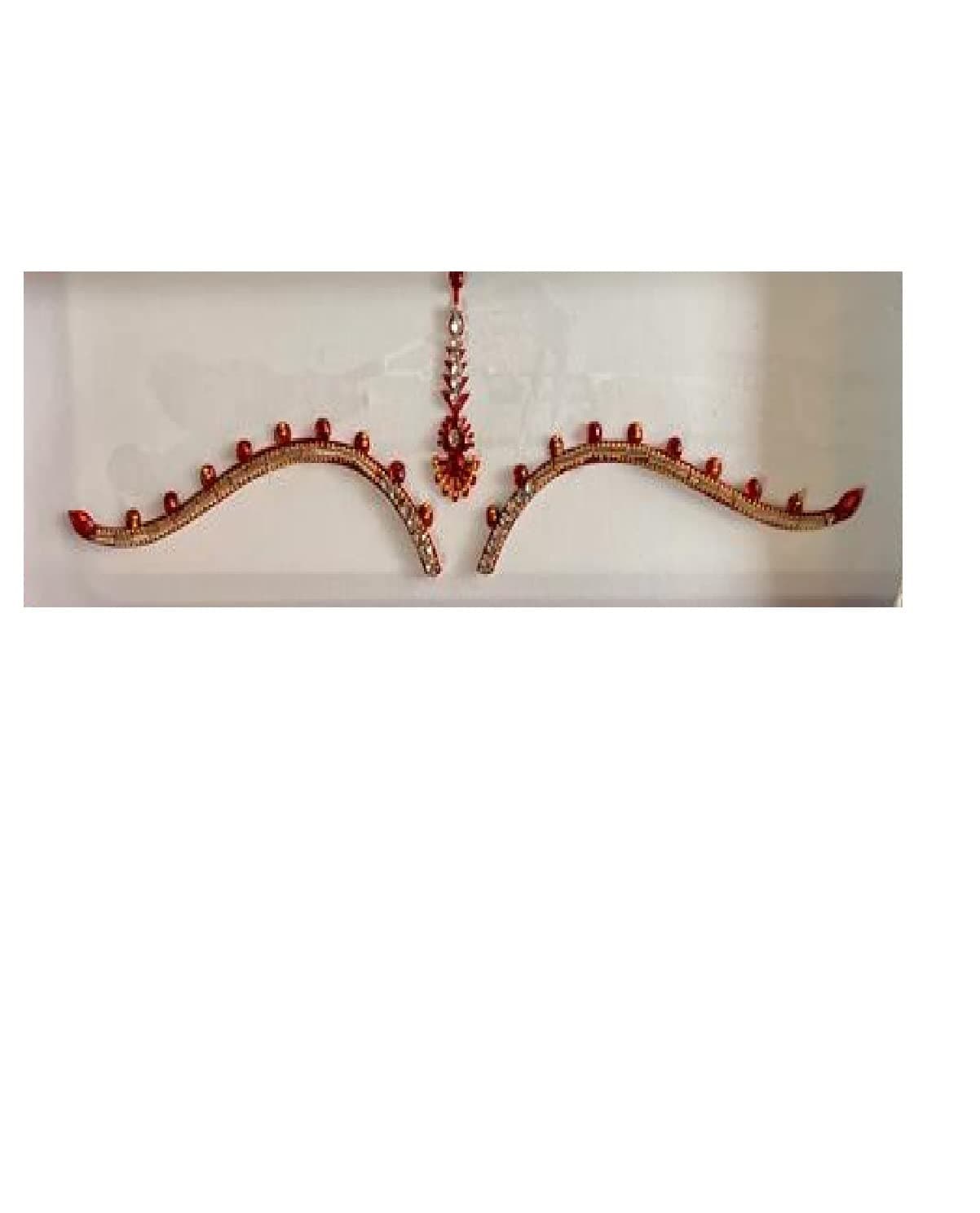 OJ Golden & Red Color Stone Stud Bindi Long Bridal Makeup Dulhan Bride Suhagan Bindi Rajasthani Marvadi Bindiya Traditional Look Tikka for Wedding Fancy Golden Bindi for Shagun For Womens & Girls