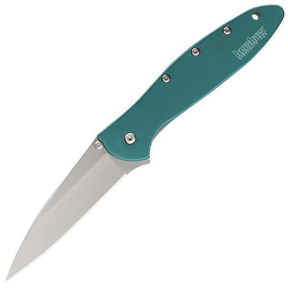 Kershaw Leek, Teal Pocket Knife (1660TEAL) 3 Bead-Blasted High-Performance Sandvik 14C28N Steel Blade, Teal Anodized Aluminum Handle, SpeedSafe Assisted Opening, Liner Lock, Tip-Lock Slider 2.4 OZ