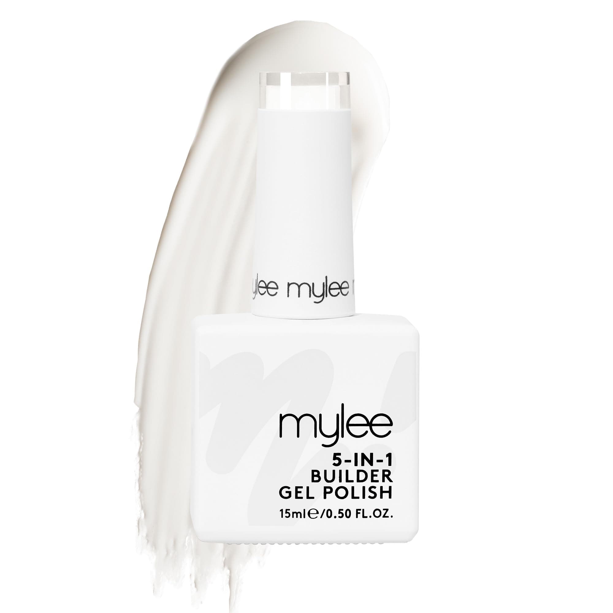 Mylee 5 in 1 Builder Base Strengthening Gel 15ml, UV/LED Nail Polish Coat for Hard Strong Nails Tips & Extensions, For Nail Art Decoration, Decals & Jewels, Professional Manicure Repair (White)