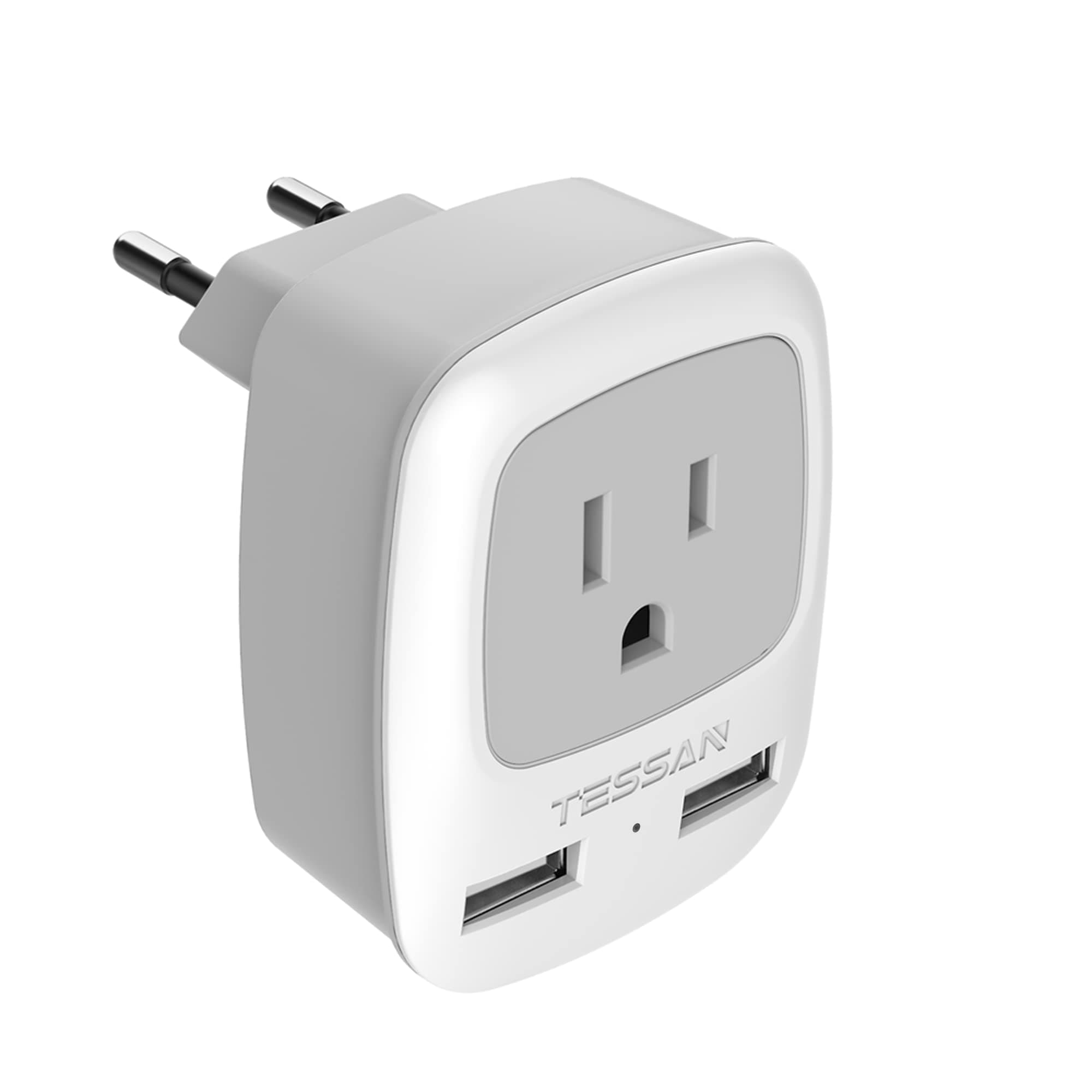European Travel Plug Adapter, Europe Power Adaptor with 2 USB Ports, International Type C Outlet Charger to Most of EU Iceland Spain Italy France Germany (Not a Voltage Converter)