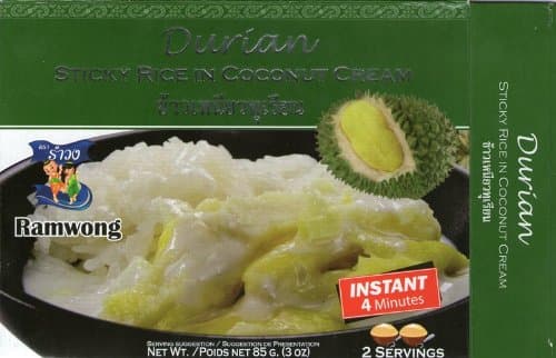 DURIAN STICKY RICE IN COCONUT CREAM, 2 Servings Net 85 G. Instant 4 Minutes Easy to cook, No Artificial Colouring, No Preservative Thailand Best Seller
