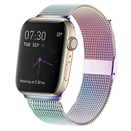 MCORS Band Compatible with Apple Watch 38mm 40mm 42mm 44mm,Stainless Steel Mesh Metal Loop with Adjustable Replacement Bands Compatible with Iwatch Series 5 4 3 2 1 Colorful