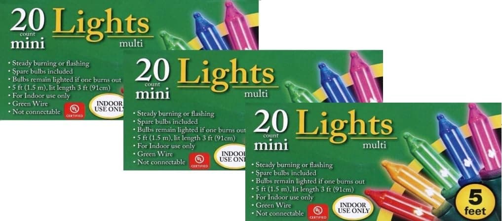 Multicolored Mini Christmas Lights 5 feet Strands 20 Count 3 Packs