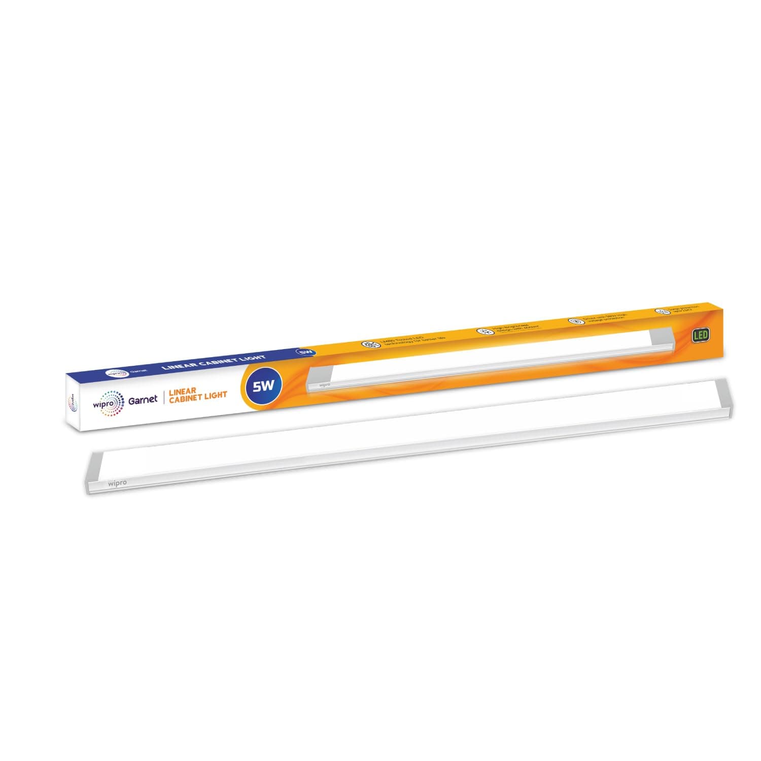 wipro Garnet 5W LED Linear Cabinet Light | 1Ft | Warmwhite (2700K) | Bright & Slim Aluminium Base Tubelight | 17mm Width, 8mm Height | Under Cabinet Light for Wardrobe,Kitchen Shelf | Pack of 1