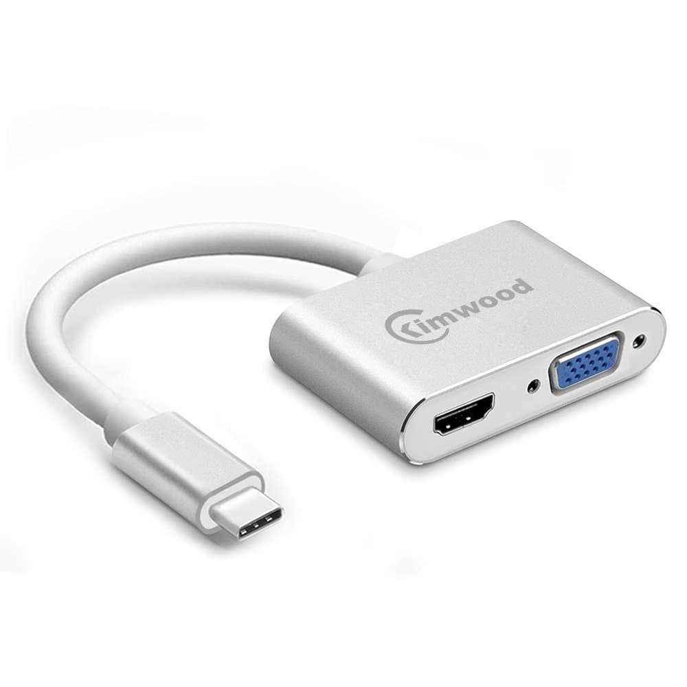 Kimwood Type c-2in1 USB C to Hdmi VGA, UHD USB Type C to HDMI VGA Adapter (Thunderbolt 3 Compatible) for 2017/2016 MacBook Pro, iMac 2017, Chromebook Pixel, Galaxy S8/S8Plus and More, 4K