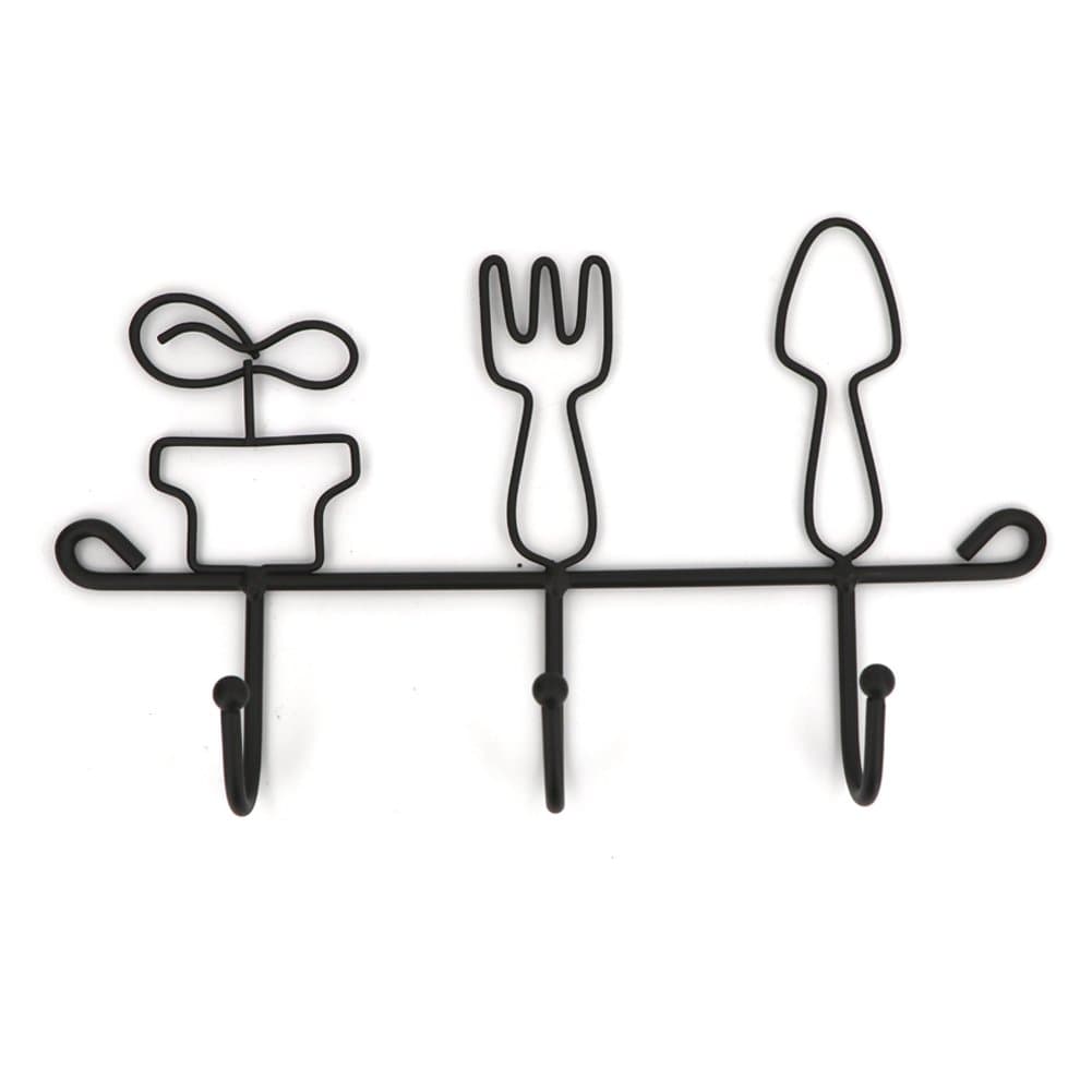 OMMITO Hook Hanger Wall Mount with 3 Hooks Charming Spoon Fork Pot Cast Iron Mental Wire Decorative