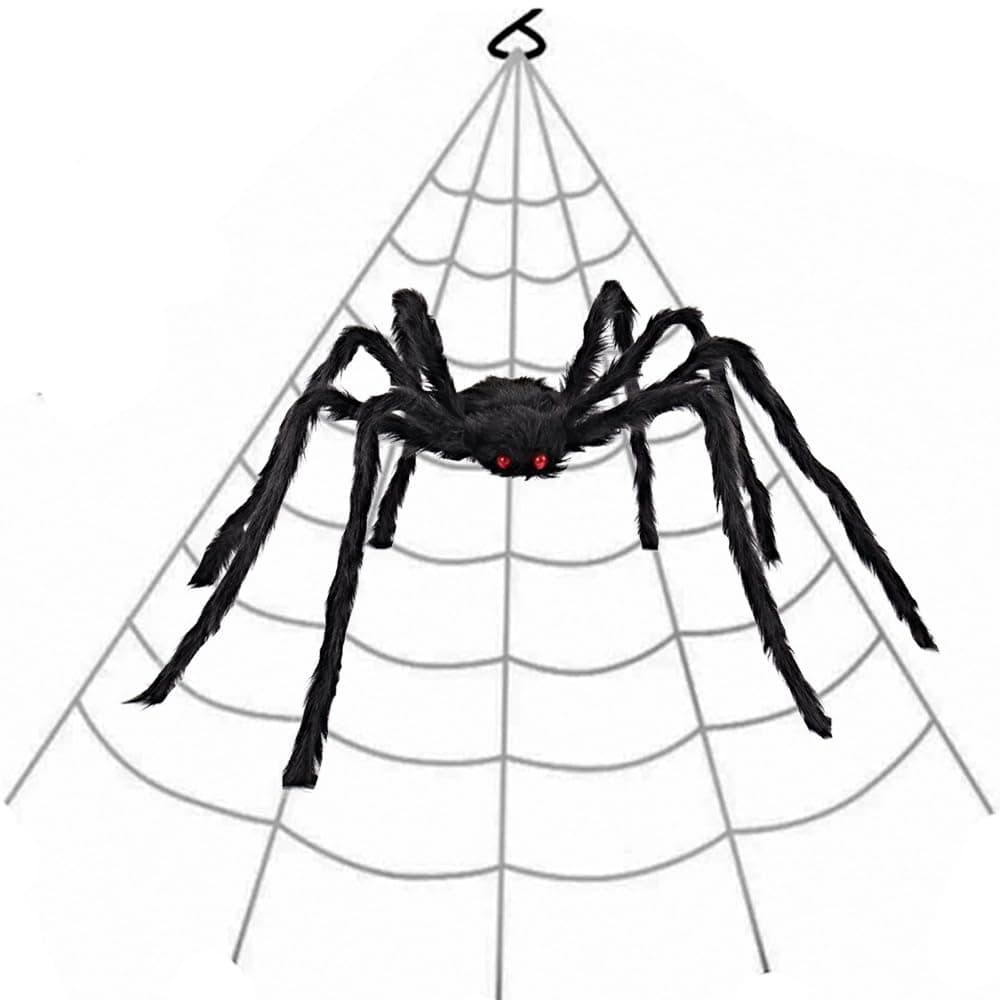 AISENO 200" Giant Spider Web + 78" Hairy Spider Halloween Decorations Set Haunted House Props with Hooks for Yard, Party Virtual Realistic Hairy Spider
