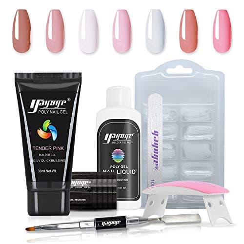 Yayoge Poly Gel Nail Extension Gel Nail Kit with UV Lamp - 30ML Builder Gel Poly Nail Gel Hard Gel for Nails with Slip Solution All in one French Manicure Set for Starter DIY Nail Art at Home