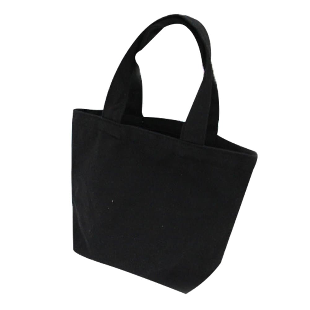OuYou Portable Canvas Lunch Bag Pure Color Durable Lunch Box Shopping Tote Bag Picnic Travel School Food Carrier Cosmetic Storage Bag (Black)