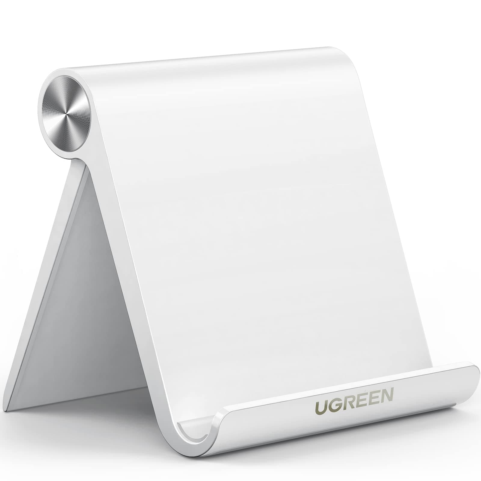 UGREEN Tablet Stand Portable and Foldable Adjustable iPad Stand for Desk, Thick Case Friendly Tablet Holder Compatible with All 4-10'' Tabs and Phones Fit for iPhone 17 Pro Max iPad Pro/Air/Mini White