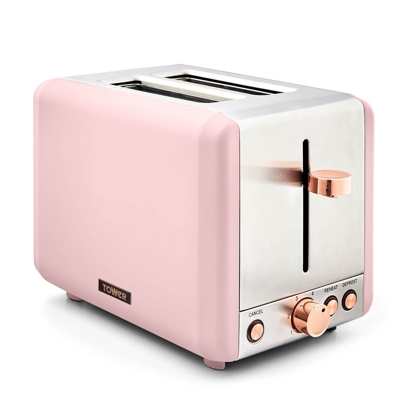 T20036PNK Cavaletto 2-Slice Toaster with Defrost/Reheat, Stainless Steel, 850 W, Marshmallow Pink and Rose Gold