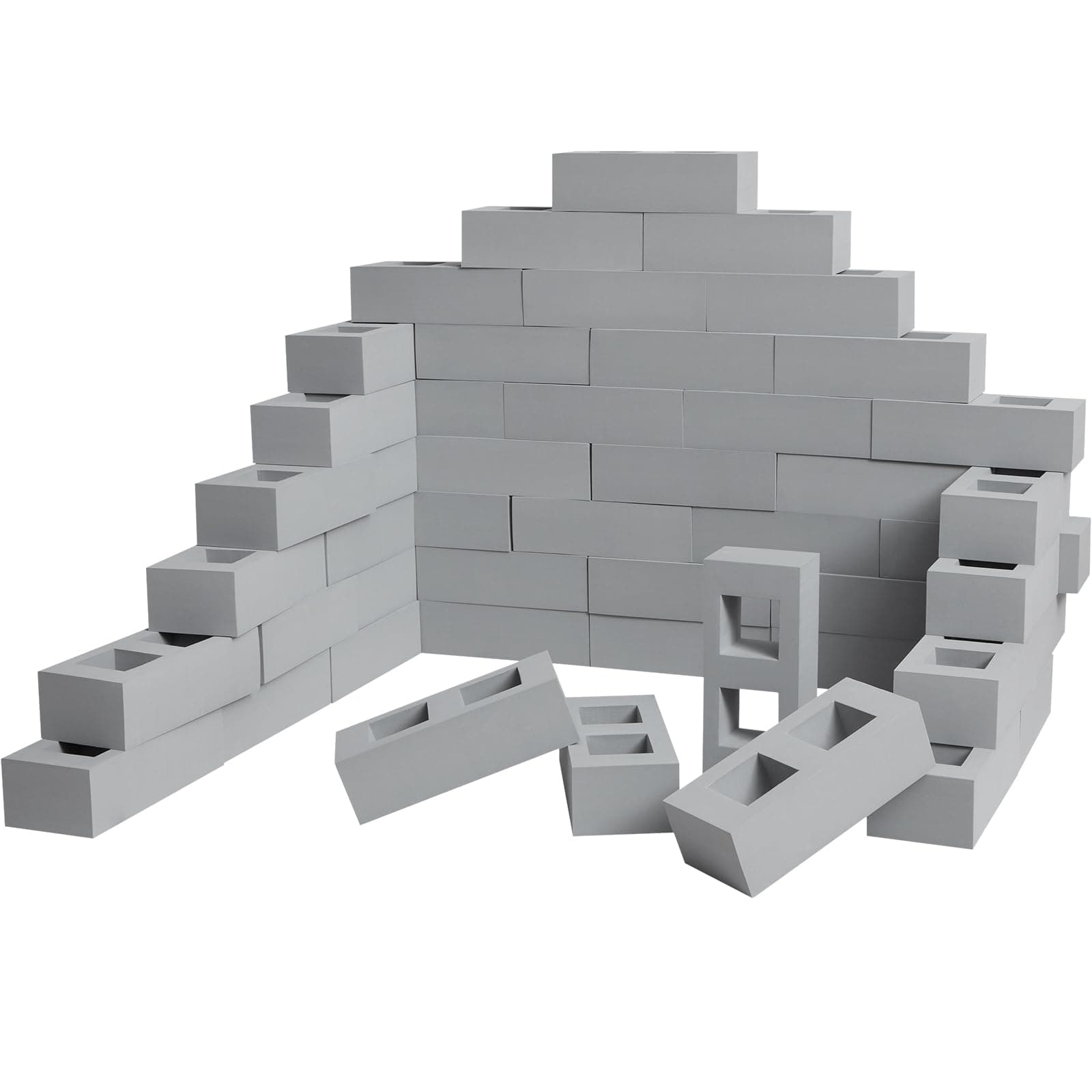 Zhanmai 50 Pack Foam Brick Building Blocks for Kids Thick Cinder Blocks Foam Blocks Large Fake Brick Foam Construction Blocks Toy Stacking Block for Stacking and Construction 8 x 4 x 2.4 Inch (Gray)