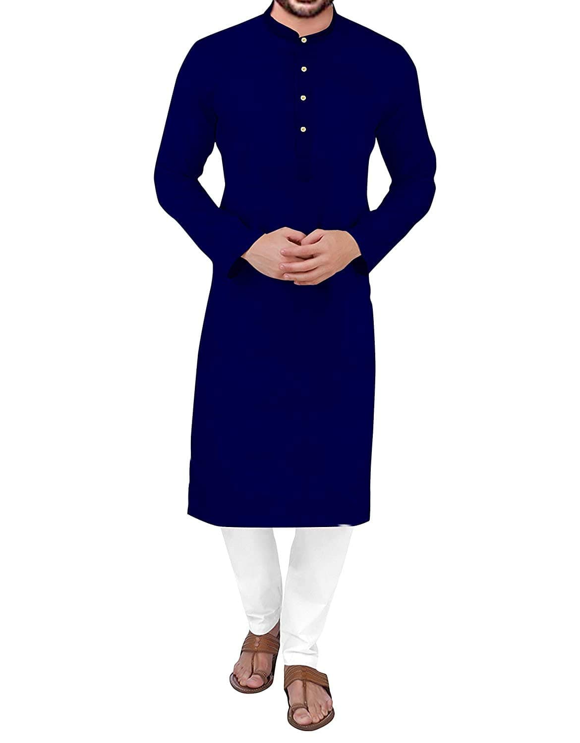 KSH TRENDZ® Men's Solid Straight Kurta Pyjama Set (Large, Navy)