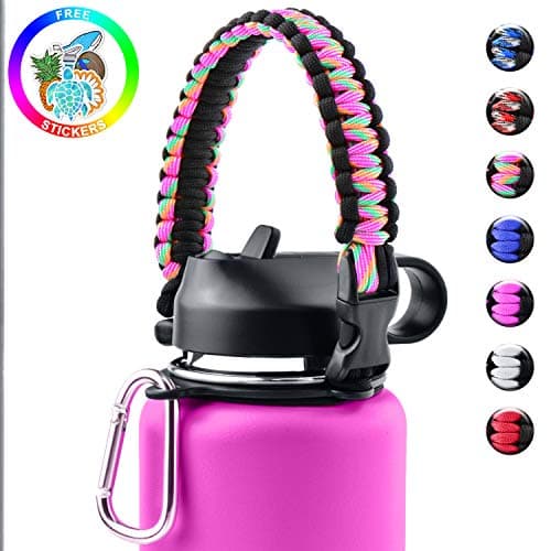 Sunnywoo Paracord Handle for Hydro Flask and Other Wide Mouth Bottles,Water Bottle Handle Strap with Safety Ring Holder and Carabiner for Hydro Flask Wide Mouth Water Bottles 12oz to 64 oz
