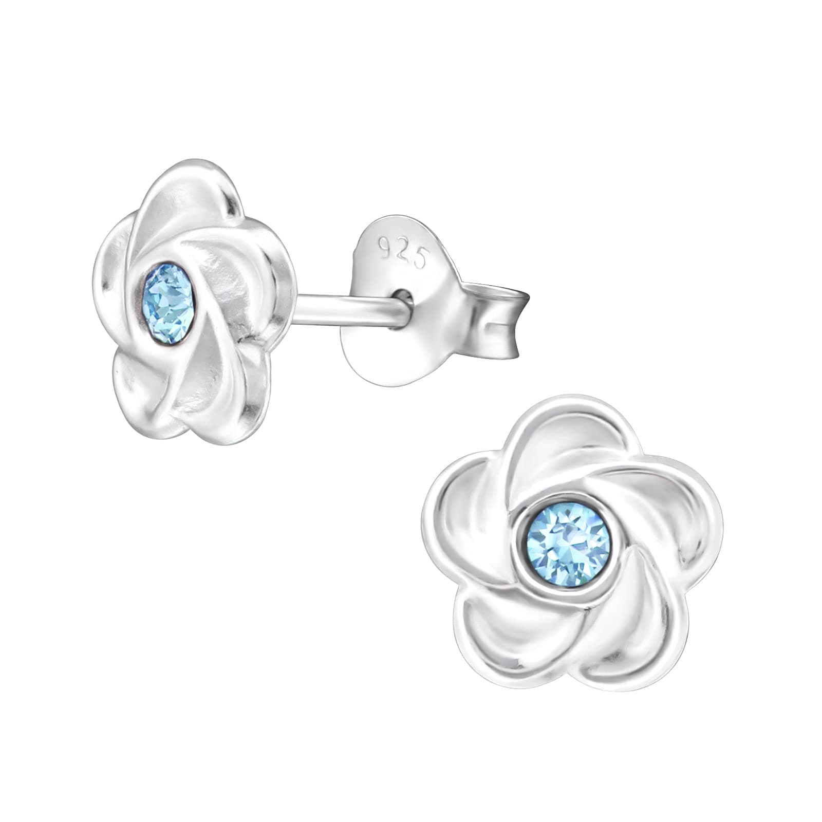 Emerald Butterfly925 Sterling Silver with sparkling crystals flower stud earrings for girls in sparkly colours anti allergy hypoallergenic nickel free jewellery ladies sensitive ears gift box