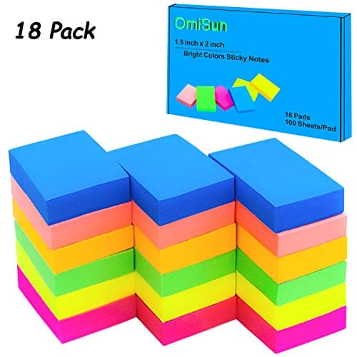 Sticky Notes 1.5 x 2, Bright Colorful Sticky Notes, 18 Pads 100 Sheet/Pad, Easy Post Notes for Home, Office, School (1.5 x 2 inches)