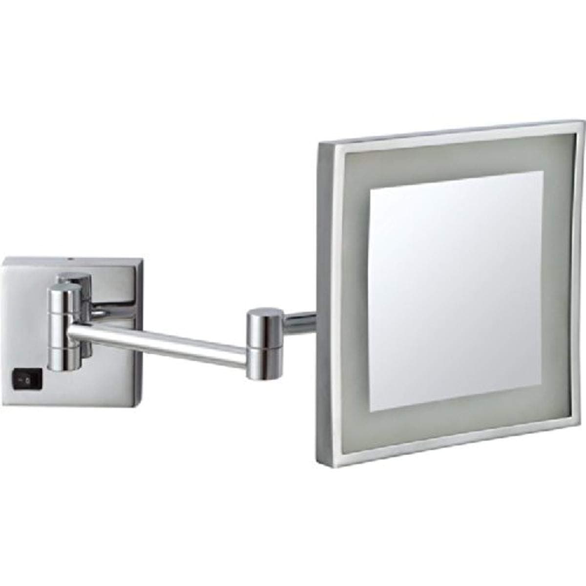 AR7701-CR-5x Glimmer Square Wall Mounted LED 5x Magnification Makeup Mirror, Chrome, 8 Inch