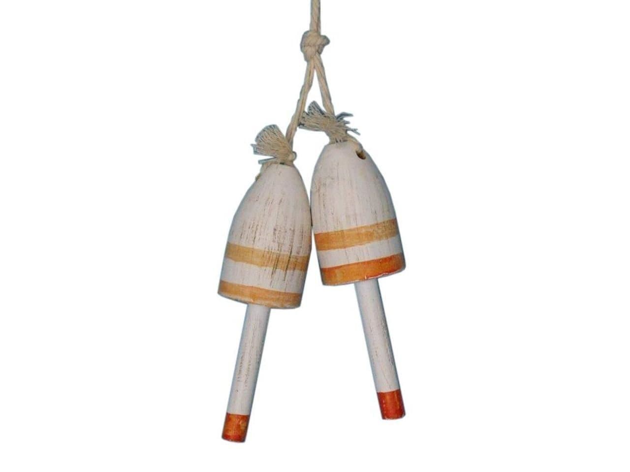 Hampton Nautical Orange-LB-7 Wooden Vintage Maine Lobster Trap Buoy Set of 2-Nautical Decoration