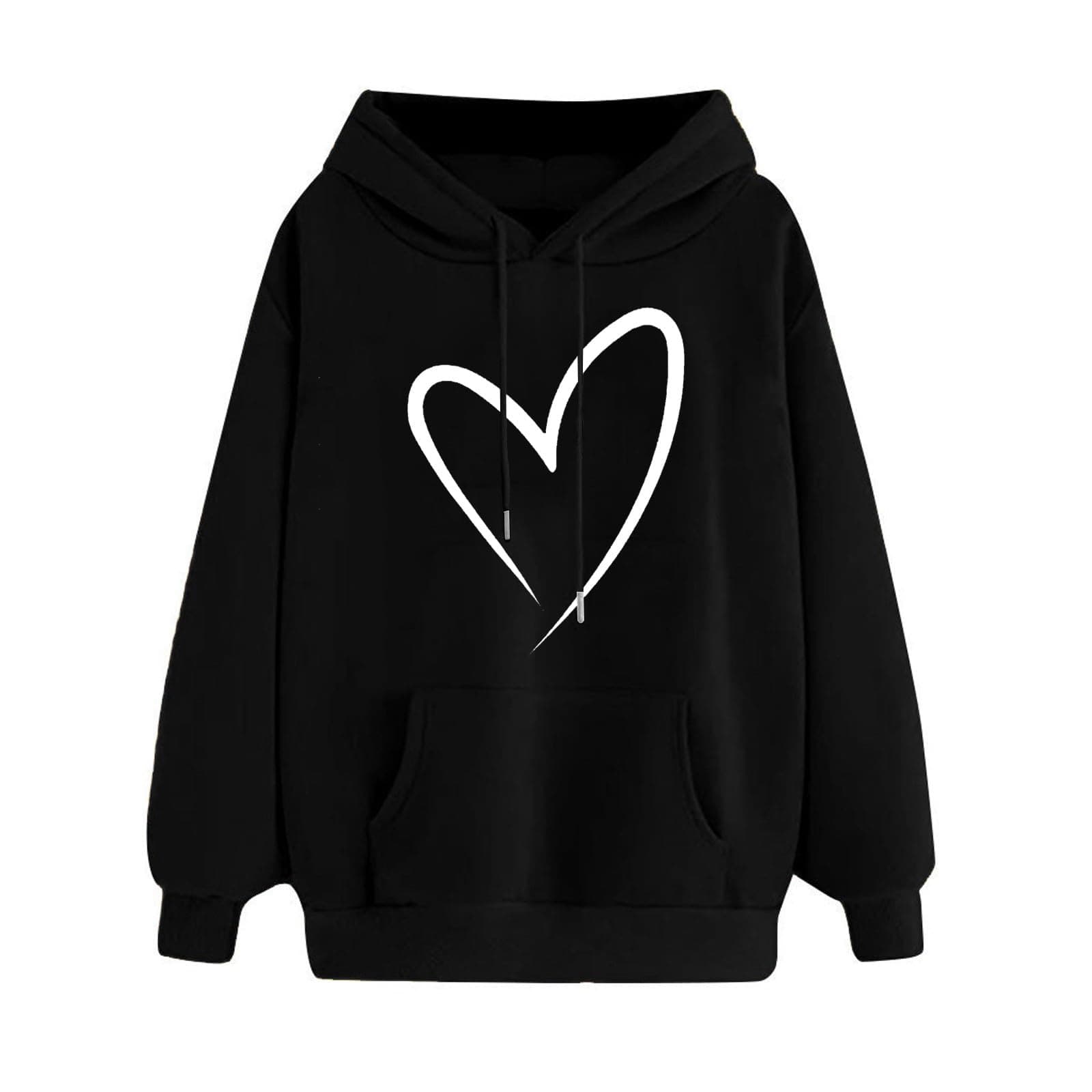 Oversized Hoodie Women, Ladies Drawstring Pure Color with Pockets Fall Winter UK Pullover Long Sleeve Warm Comfortable Love Print Lounge Trendy Sweatshirt