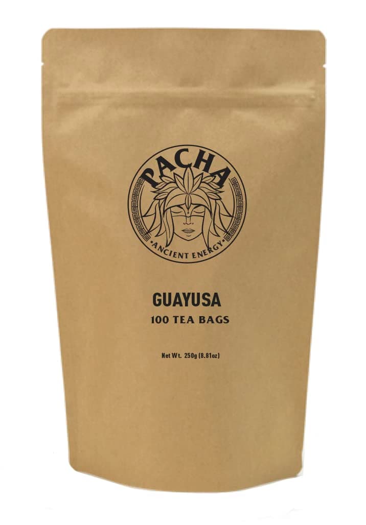 Pacha Ancient Energy Guayusa Tea | Green Guayusa | Traditional Guayusa | Loose leaf | Tea Bags | Energy Tea | l-theanine + caffeine | clean energy drink | Alternative to Yerba Mate, Coffee, and Green Tea (100 Count, Guayusa)