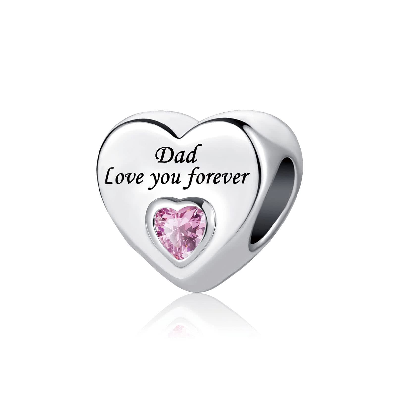 TGLS Pink Crystal Heart Love Charm for Dad Mom Daughter Sister Auntie Wife Grandma Friends Compatible With Pandora Charms Bracelets